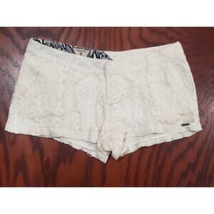 Volcom Ivory Cream White Floral Lace Overlay Shorty Shorts